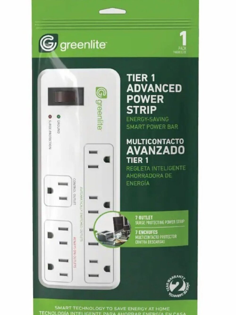 Greenlite Tier 1 Advanced Power Strip 7 Outlet Energy Saving Surge Protector
